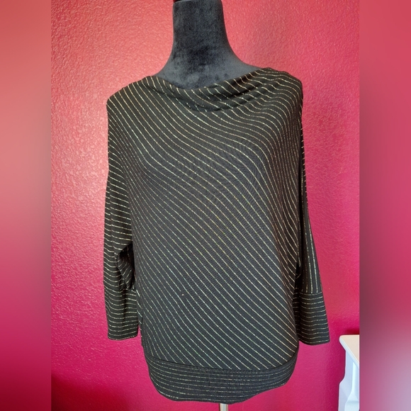 Jennifer Lopez Cowl Neck Sweater Black and Metallic top women's Medium - Picture 1 of 7